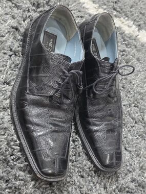 Mezlan Platinum 8.5M Black Genuine Ostrich Leather Men's Dress Shoes Spain